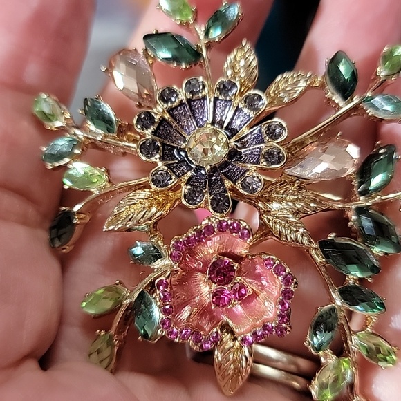 Napier Floral Spray Multi-Color Rhinestone Enamel Brooch - Picture 3 of 6